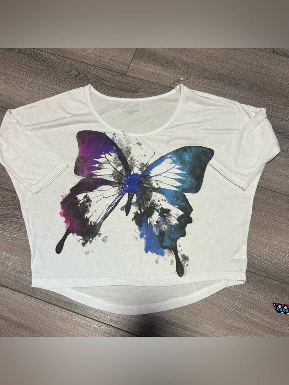 White Butterfly Graphic Crop Top - Women's size medium